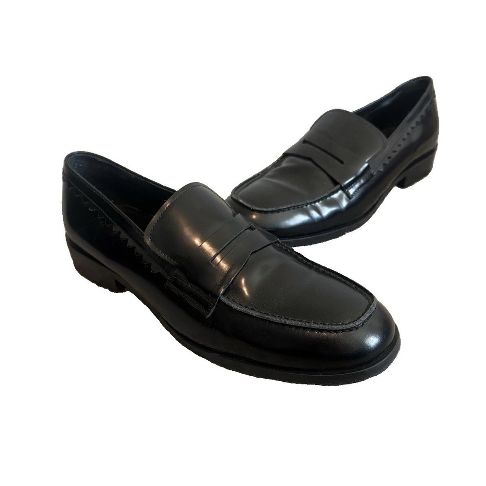 LEONARDO PRINCIPI Black Dress Penny Loafers Men's Shoe 41 US 8, Smooth Leather